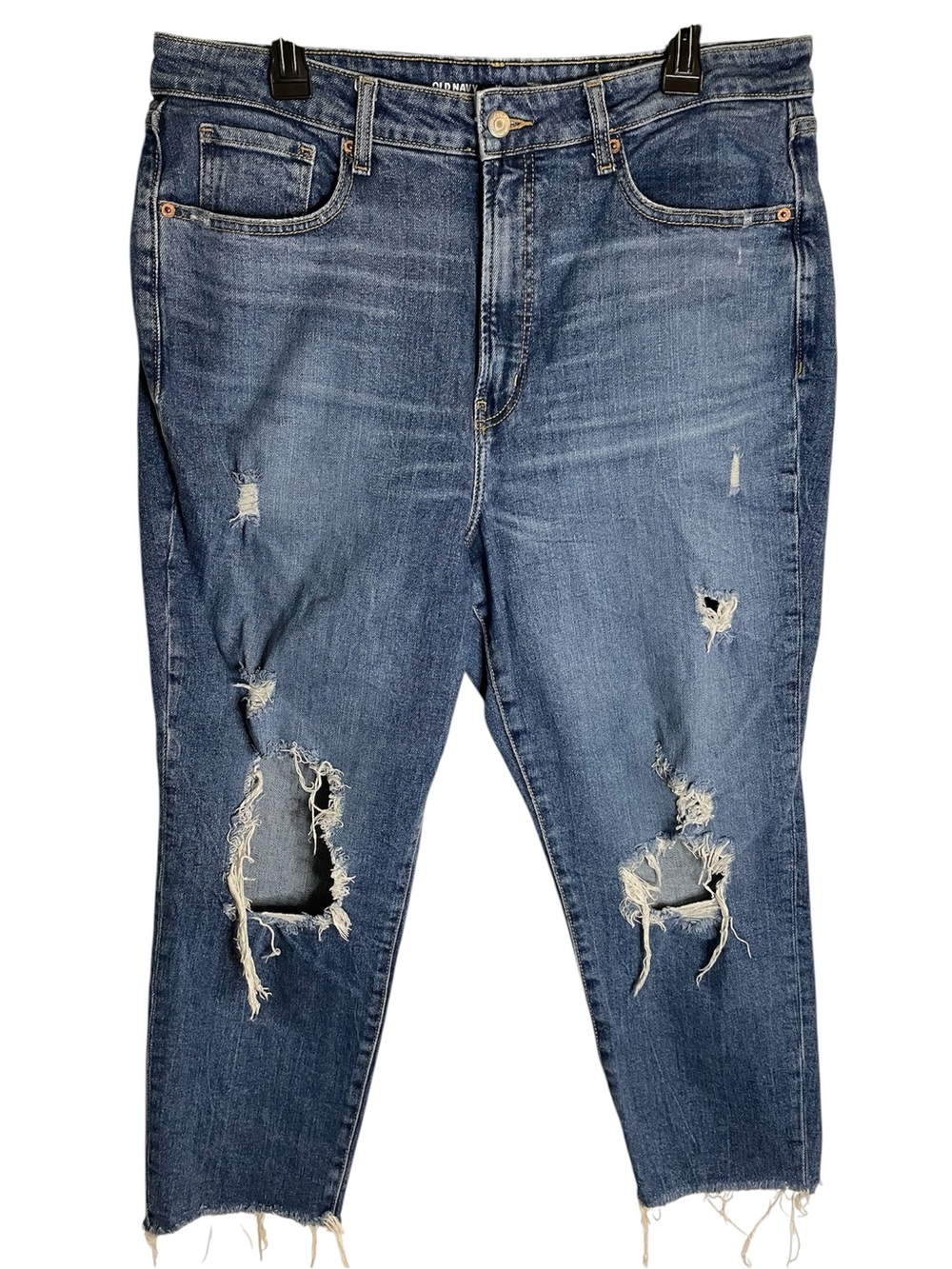 Old Navy Distressed Medium Blue High Rise Curvy OG Straight Jeans Size 16 Petite